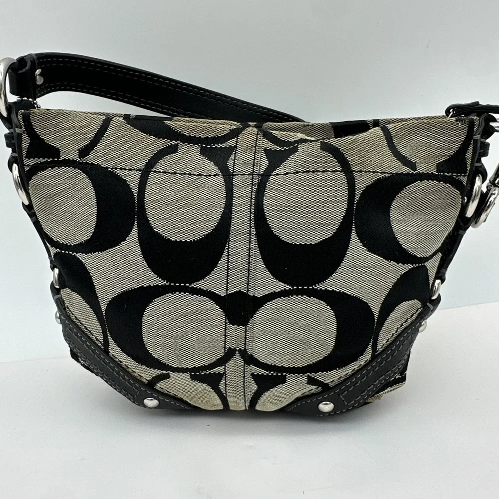 Y2K Coach Mini Carly Black Signature Jacquard Leather Demi Shoulder Bag Read